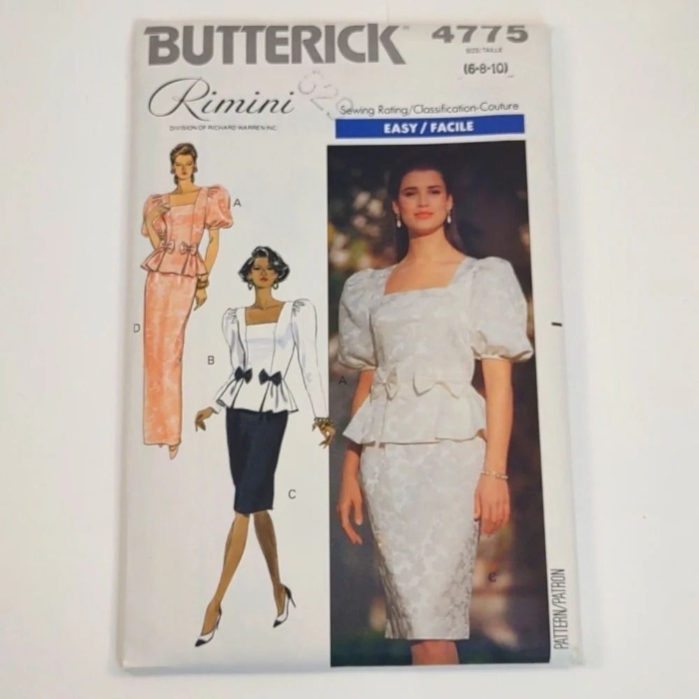 Butterick 4775 Top, Skirt Size: 6-8-10 Uncut Sewing Pattern